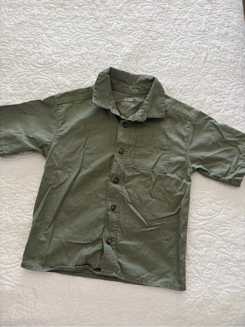 Carter's Olive Green Short-Sleeve Button-Up Shirt